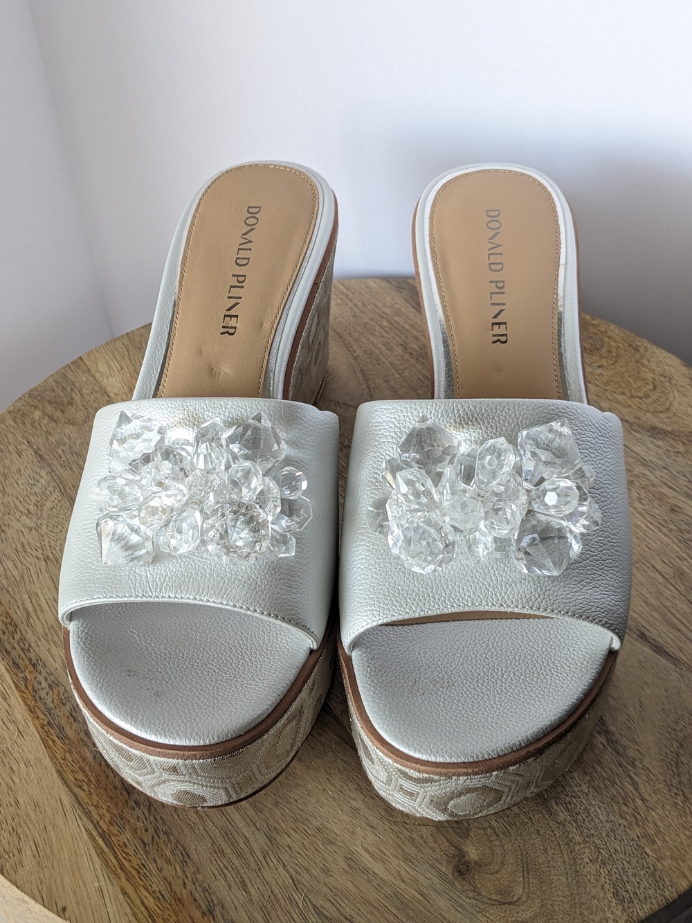 Donald J. Pliner 'Idina' White Jeweled Platform Slide Mules